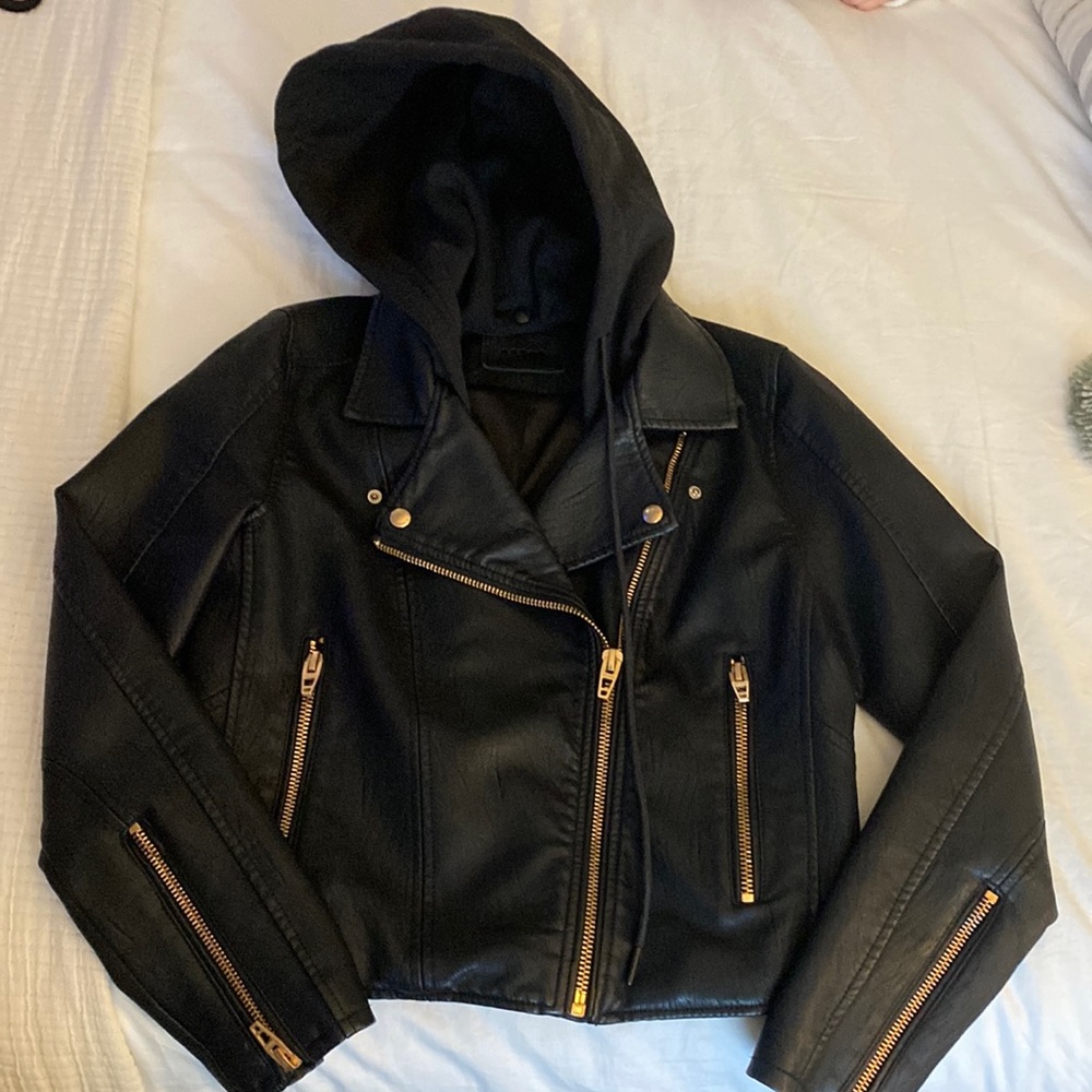 Blank NYC Vegan Leather Moto Jacket w/ Detachable Hood
